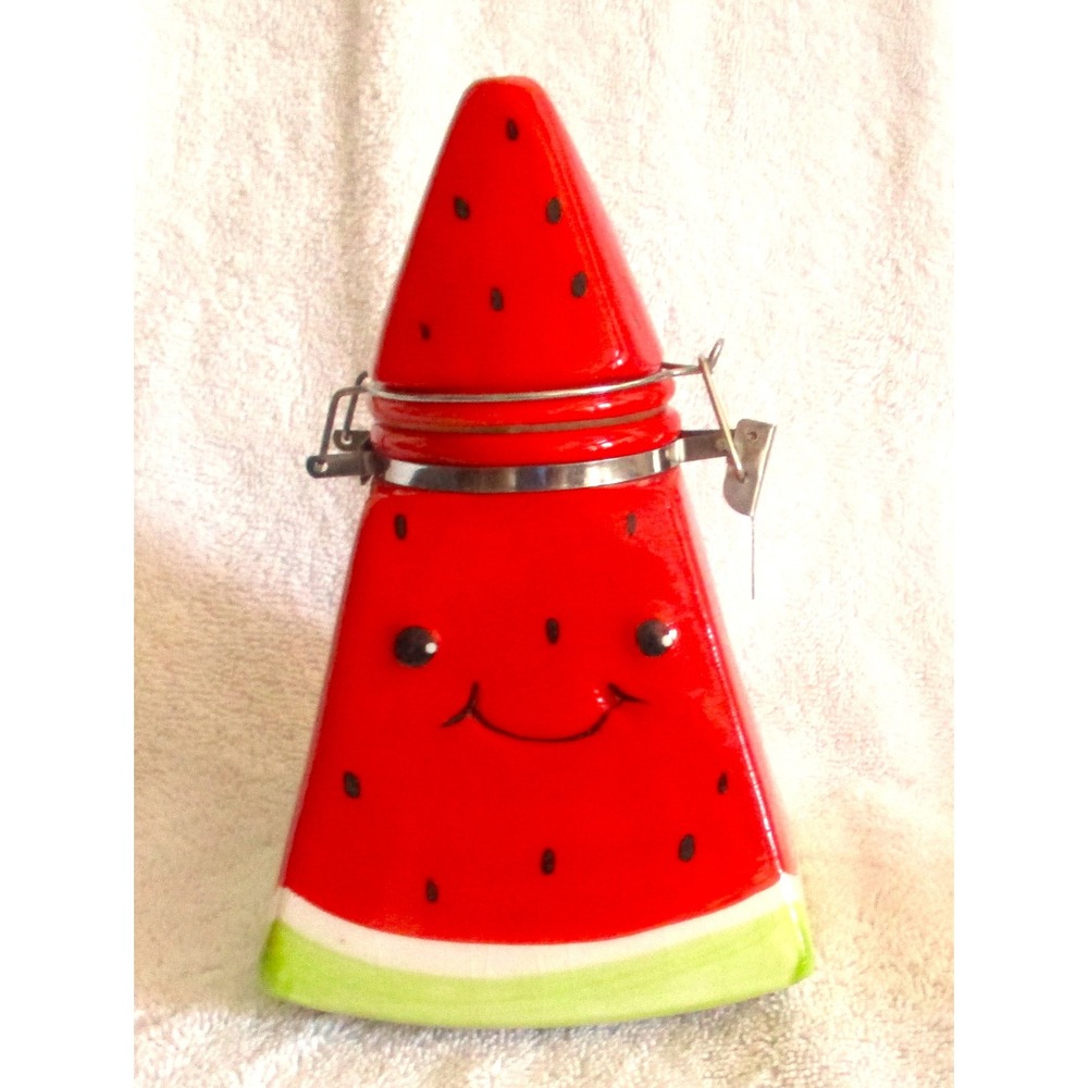 Boston Warehouse Watermelon Ceramic Canister Locking Lid Smiling Face